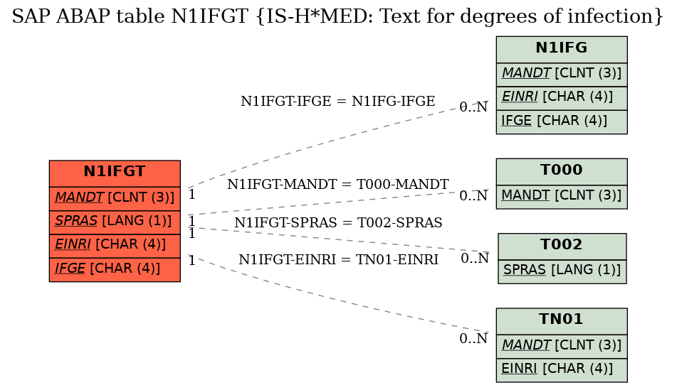 E-R Diagram for table N1IFGT (IS-H*MED: Text for degrees of infection)