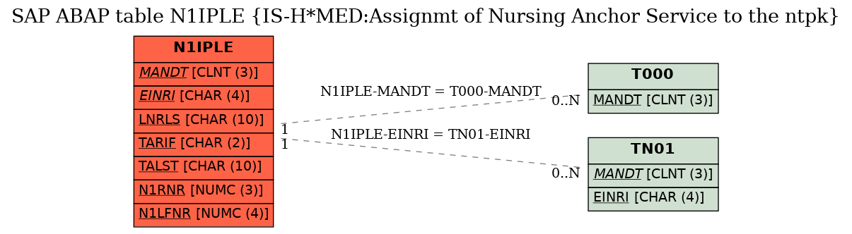 E-R Diagram for table N1IPLE (IS-H*MED:Assignmt of Nursing Anchor Service to the ntpk)