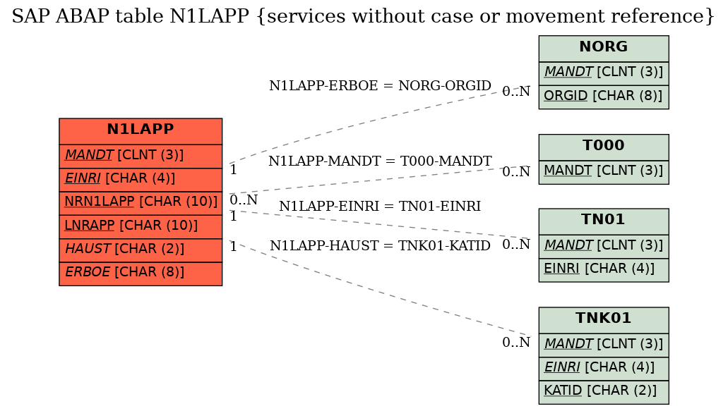 E-R Diagram for table N1LAPP (services without case or movement reference)