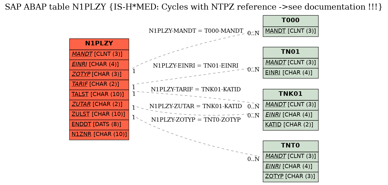 E-R Diagram for table N1PLZY (IS-H*MED: Cycles with NTPZ reference ->see documentation !!!)