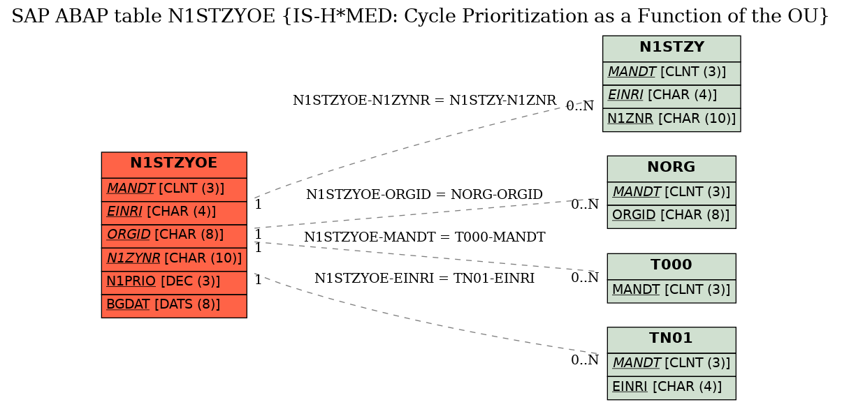 E-R Diagram for table N1STZYOE (IS-H*MED: Cycle Prioritization as a Function of the OU)