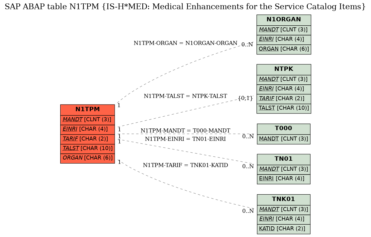 E-R Diagram for table N1TPM (IS-H*MED: Medical Enhancements for the Service Catalog Items)