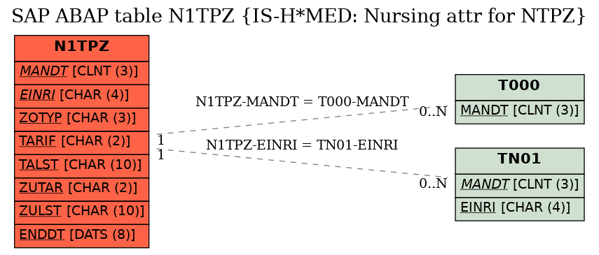 E-R Diagram for table N1TPZ (IS-H*MED: Nursing attr for NTPZ)