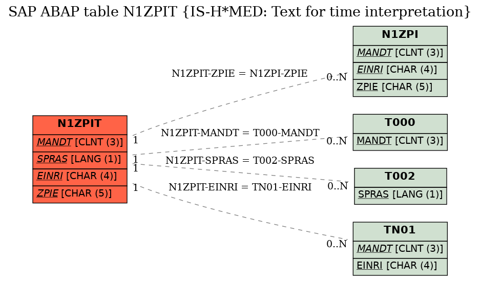 E-R Diagram for table N1ZPIT (IS-H*MED: Text for time interpretation)