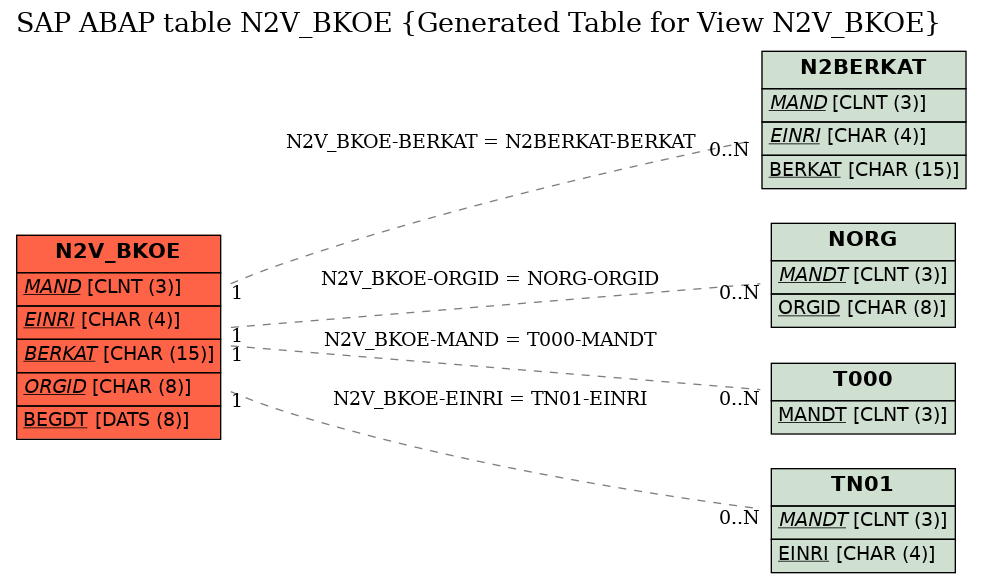 E-R Diagram for table N2V_BKOE (Generated Table for View N2V_BKOE)