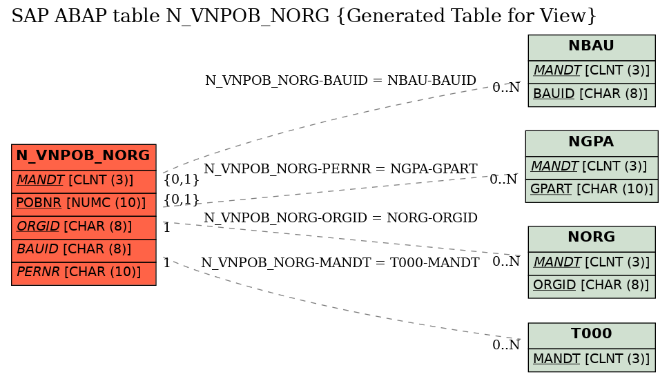 E-R Diagram for table N_VNPOB_NORG (Generated Table for View)