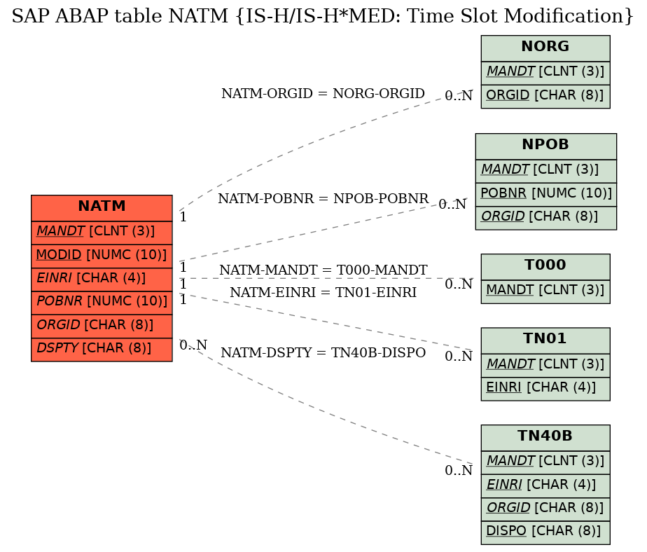 E-R Diagram for table NATM (IS-H/IS-H*MED: Time Slot Modification)