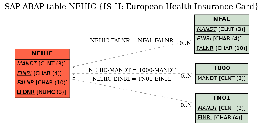 E-R Diagram for table NEHIC (IS-H: European Health Insurance Card)