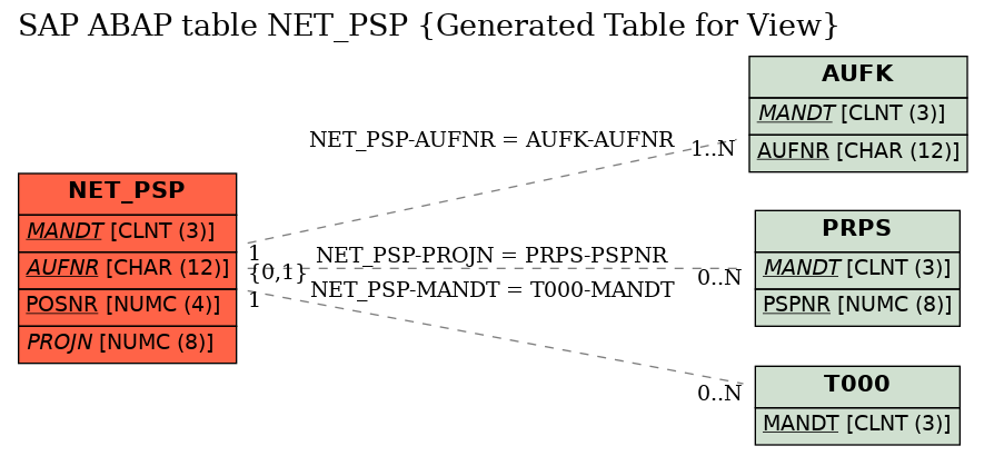 E-R Diagram for table NET_PSP (Generated Table for View)