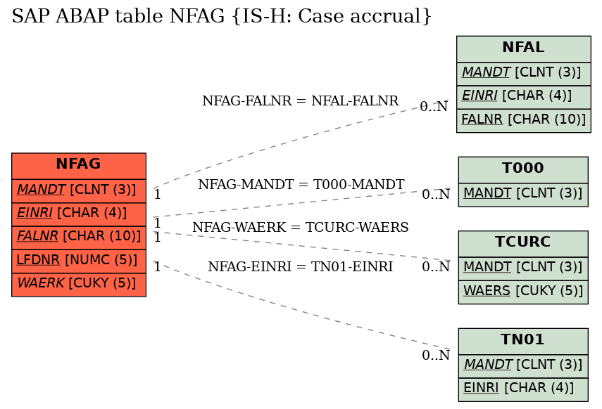 E-R Diagram for table NFAG (IS-H: Case accrual)