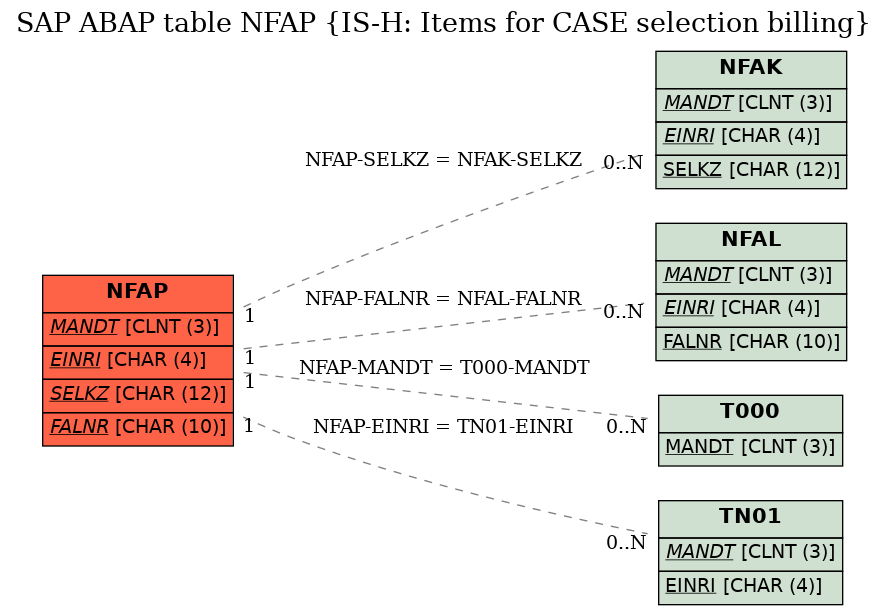 E-R Diagram for table NFAP (IS-H: Items for CASE selection billing)