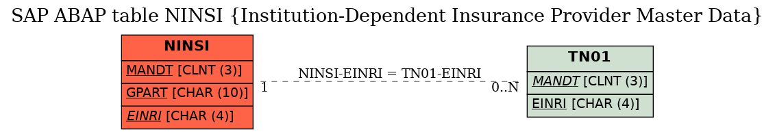 E-R Diagram for table NINSI (Institution-Dependent Insurance Provider Master Data)