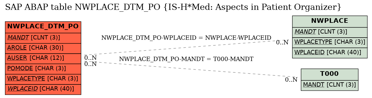 E-R Diagram for table NWPLACE_DTM_PO (IS-H*Med: Aspects in Patient Organizer)