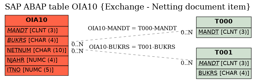 E-R Diagram for table OIA10 (Exchange - Netting document item)
