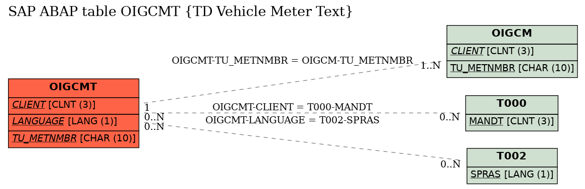 E-R Diagram for table OIGCMT (TD Vehicle Meter Text)