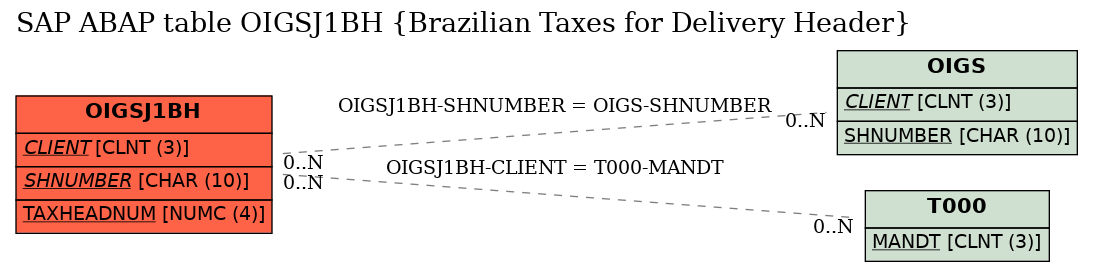 E-R Diagram for table OIGSJ1BH (Brazilian Taxes for Delivery Header)