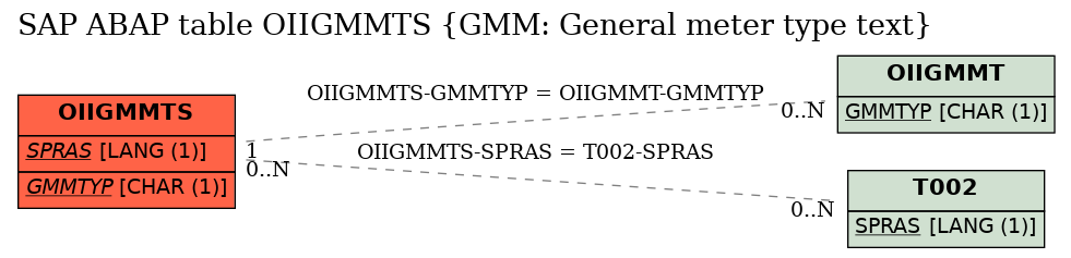 E-R Diagram for table OIIGMMTS (GMM: General meter type text)