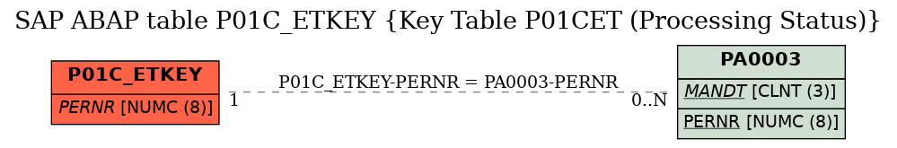 E-R Diagram for table P01C_ETKEY (Key Table P01CET (Processing Status))