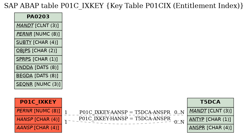 E-R Diagram for table P01C_IXKEY (Key Table P01CIX (Entitlement Index))
