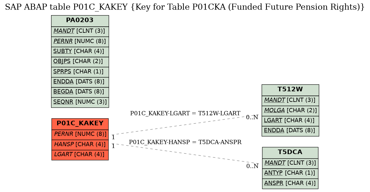 E-R Diagram for table P01C_KAKEY (Key for Table P01CKA (Funded Future Pension Rights))