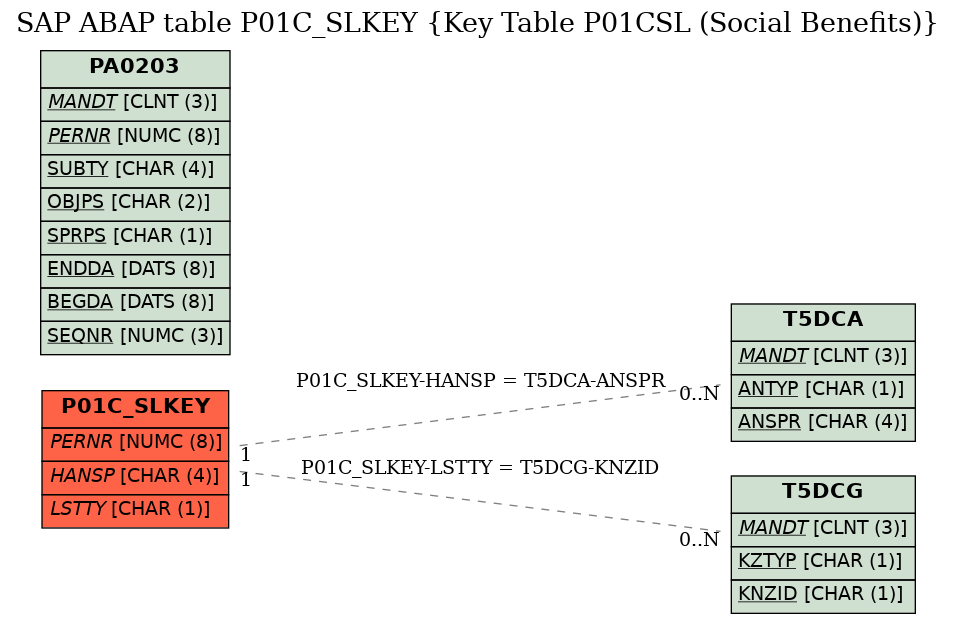 E-R Diagram for table P01C_SLKEY (Key Table P01CSL (Social Benefits))