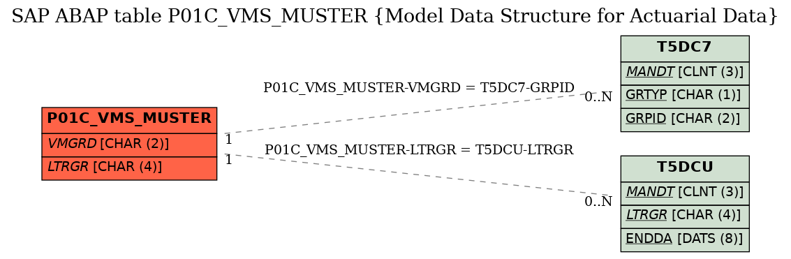 E-R Diagram for table P01C_VMS_MUSTER (Model Data Structure for Actuarial Data)