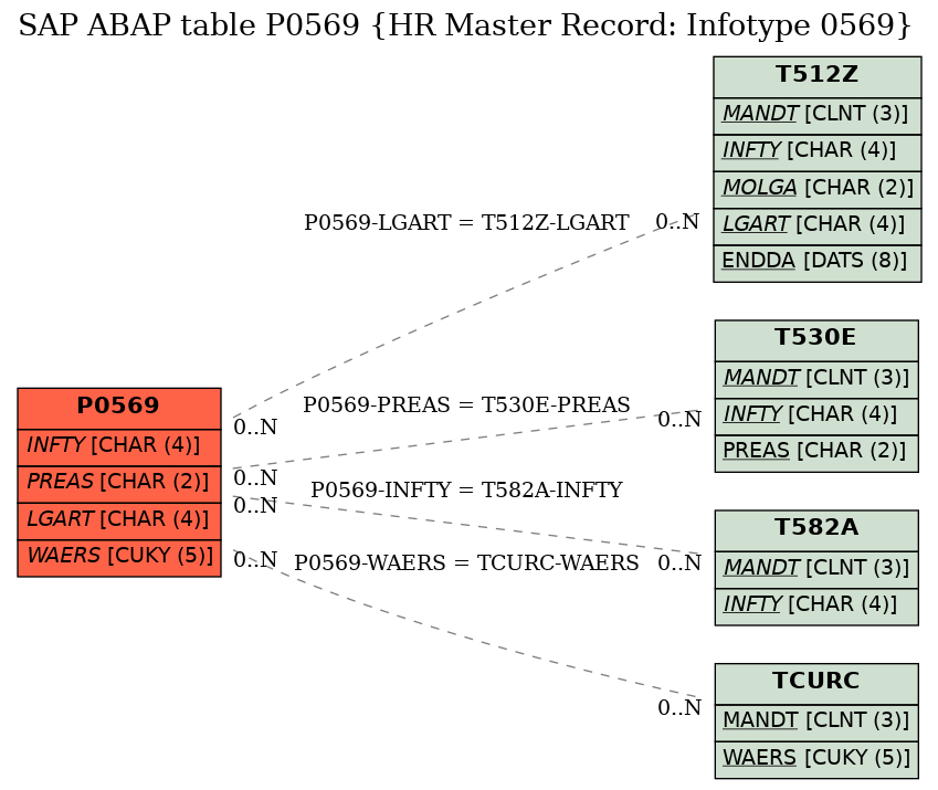 E-R Diagram for table P0569 (HR Master Record: Infotype 0569)