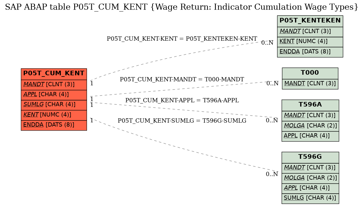 E-R Diagram for table P05T_CUM_KENT (Wage Return: Indicator Cumulation Wage Types)