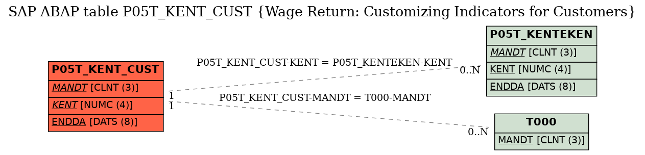 E-R Diagram for table P05T_KENT_CUST (Wage Return: Customizing Indicators for Customers)