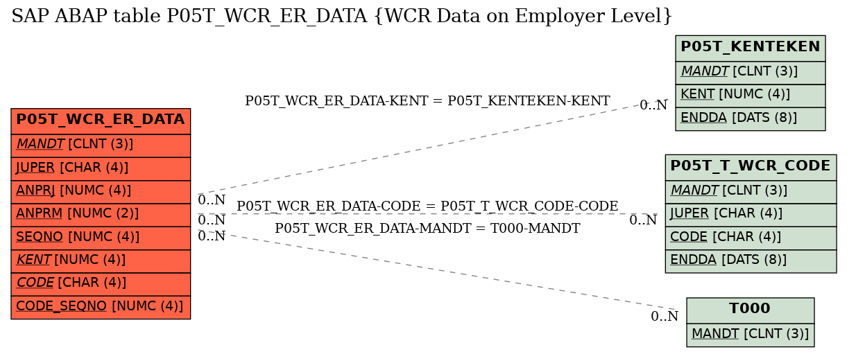 E-R Diagram for table P05T_WCR_ER_DATA (WCR Data on Employer Level)