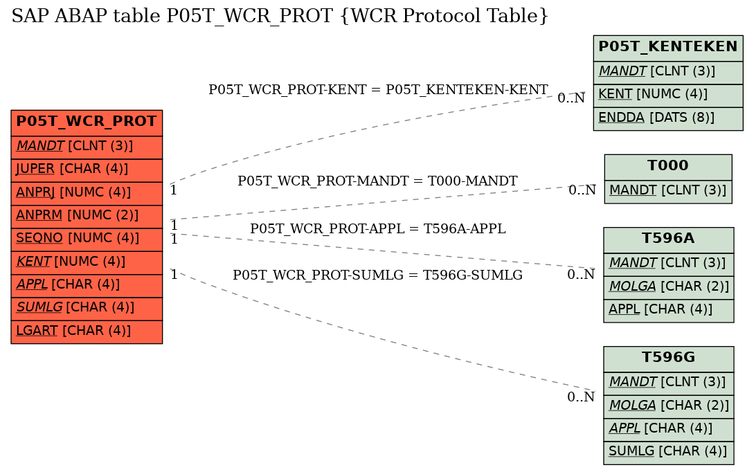 E-R Diagram for table P05T_WCR_PROT (WCR Protocol Table)