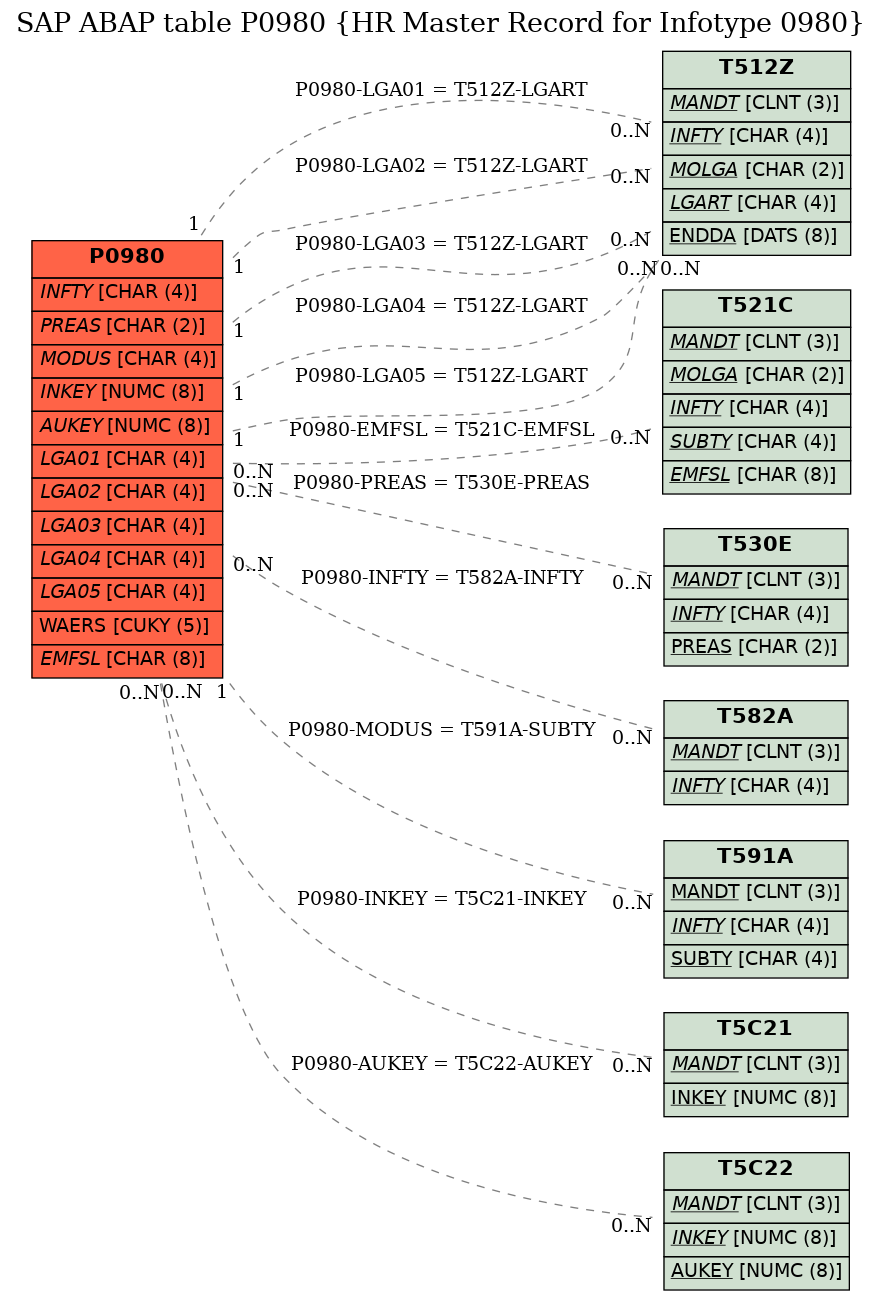 E-R Diagram for table P0980 (HR Master Record for Infotype 0980)