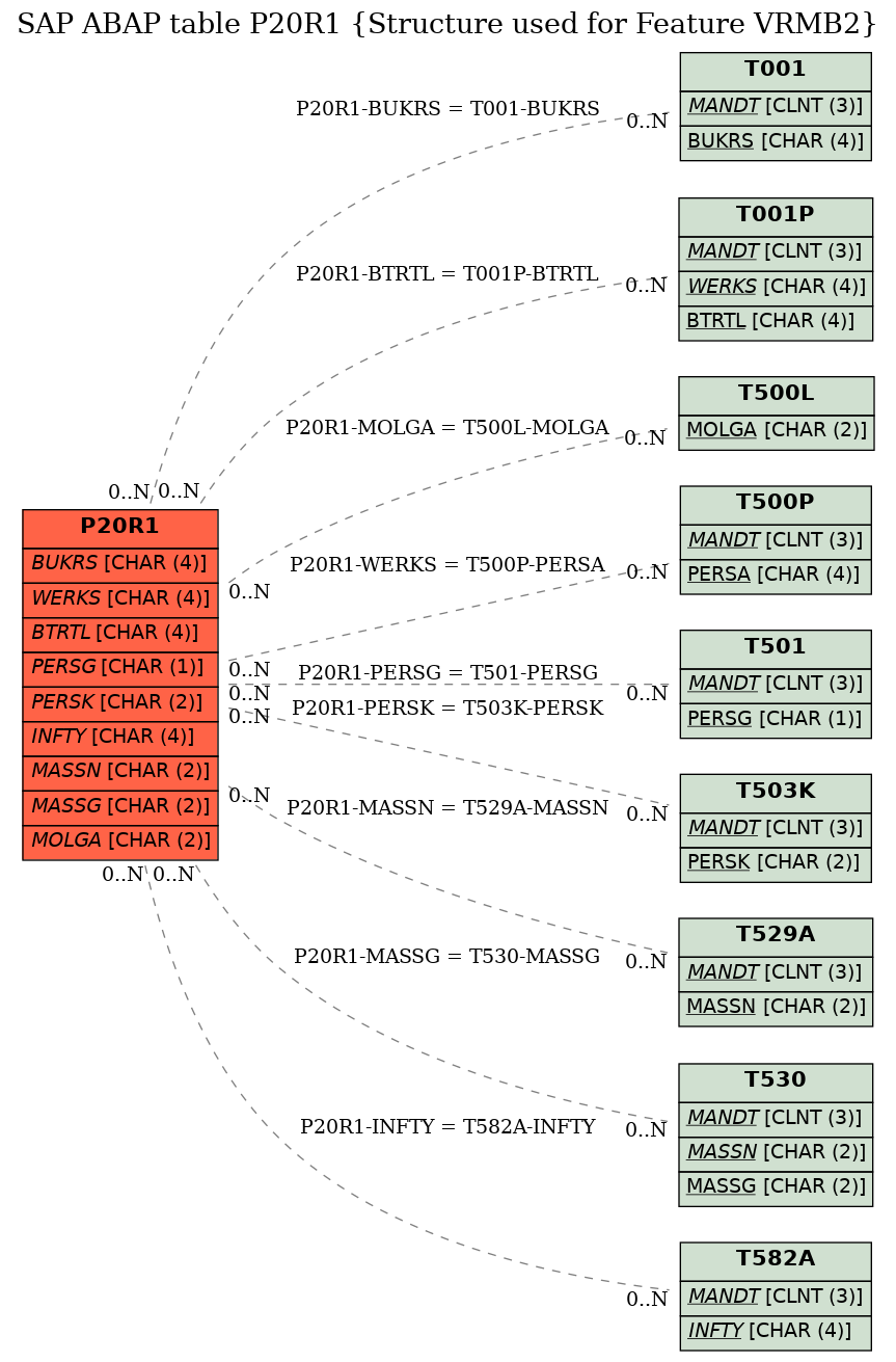 E-R Diagram for table P20R1 (Structure used for Feature VRMB2)