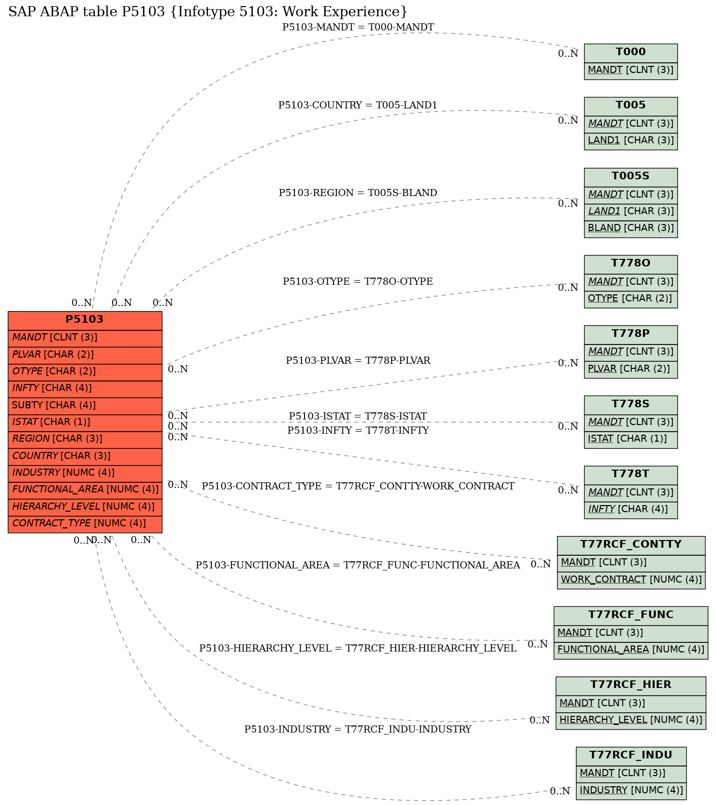 E-R Diagram for table P5103 (Infotype 5103: Work Experience)