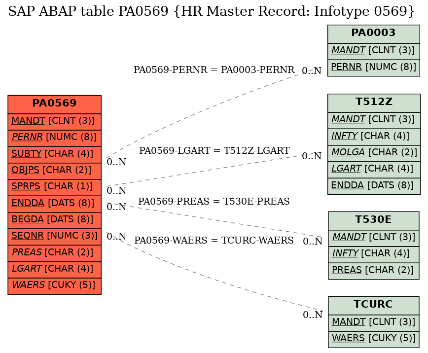 E-R Diagram for table PA0569 (HR Master Record: Infotype 0569)