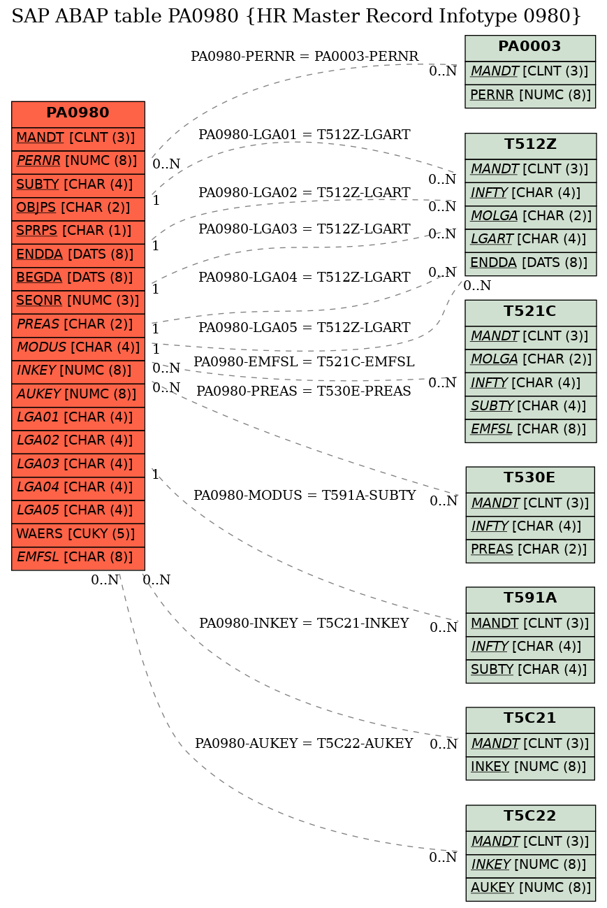 E-R Diagram for table PA0980 (HR Master Record Infotype 0980)