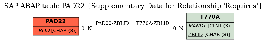 E-R Diagram for table PAD22 (Supplementary Data for Relationship 'Requires')