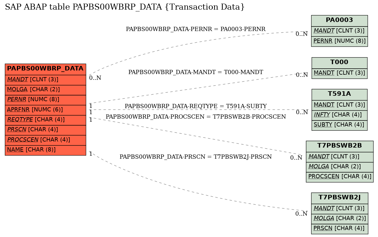 E-R Diagram for table PAPBS00WBRP_DATA (Transaction Data)