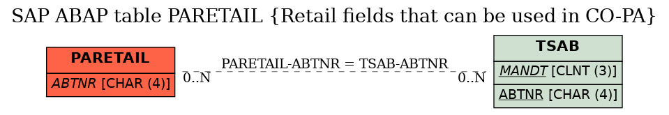 E-R Diagram for table PARETAIL (Retail fields that can be used in CO-PA)
