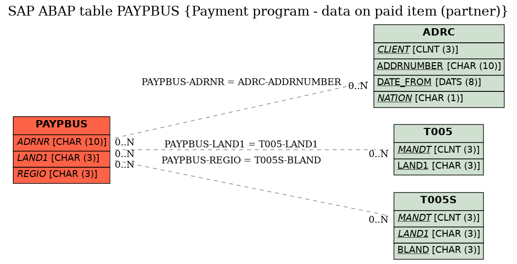 E-R Diagram for table PAYPBUS (Payment program - data on paid item (partner))