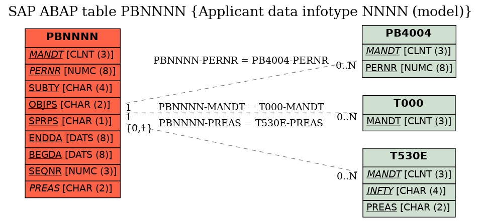 E-R Diagram for table PBNNNN (Applicant data infotype NNNN (model))