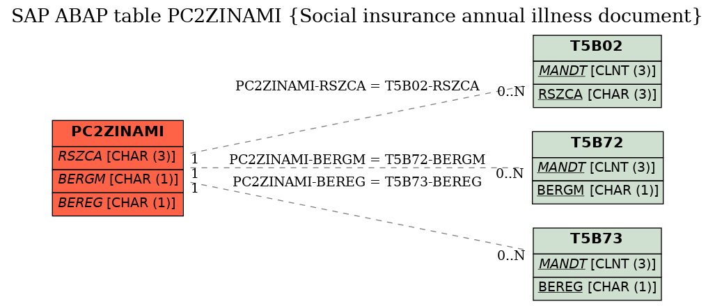 E-R Diagram for table PC2ZINAMI (Social insurance annual illness document)