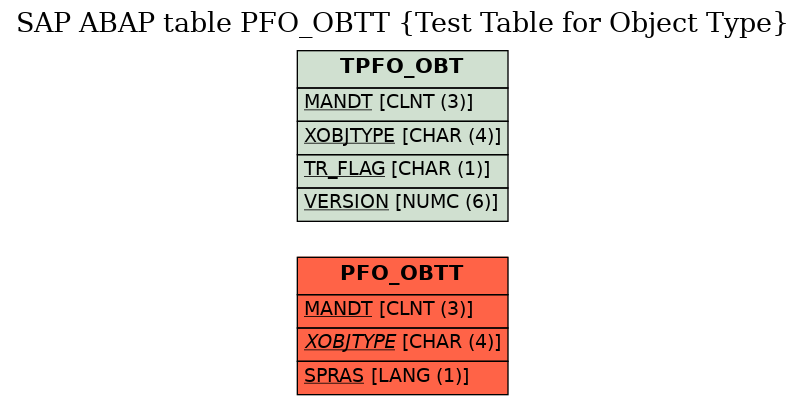 E-R Diagram for table PFO_OBTT (Test Table for Object Type)