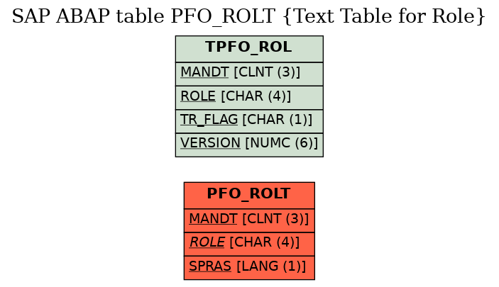 E-R Diagram for table PFO_ROLT (Text Table for Role)