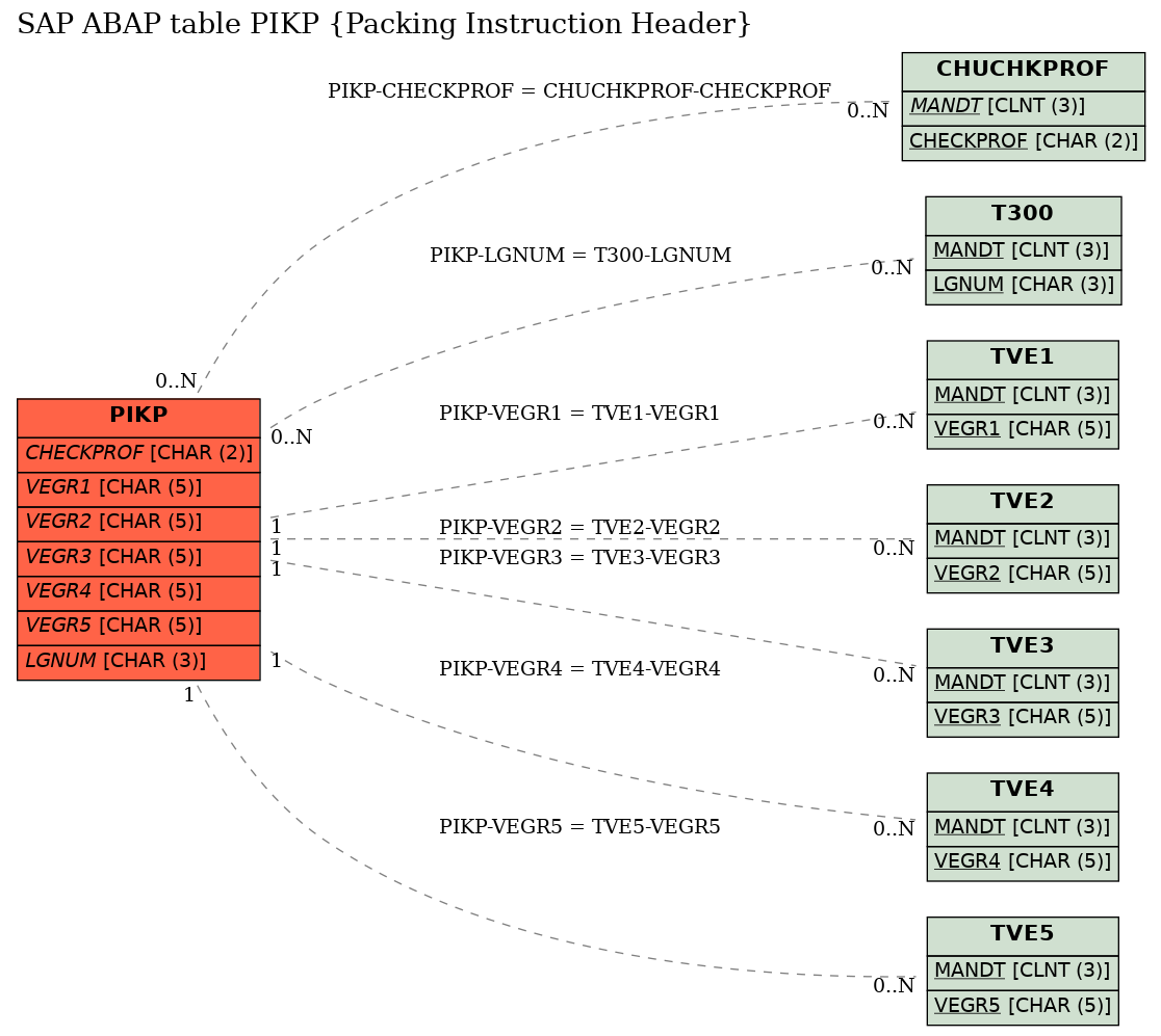 E-R Diagram for table PIKP (Packing Instruction Header)