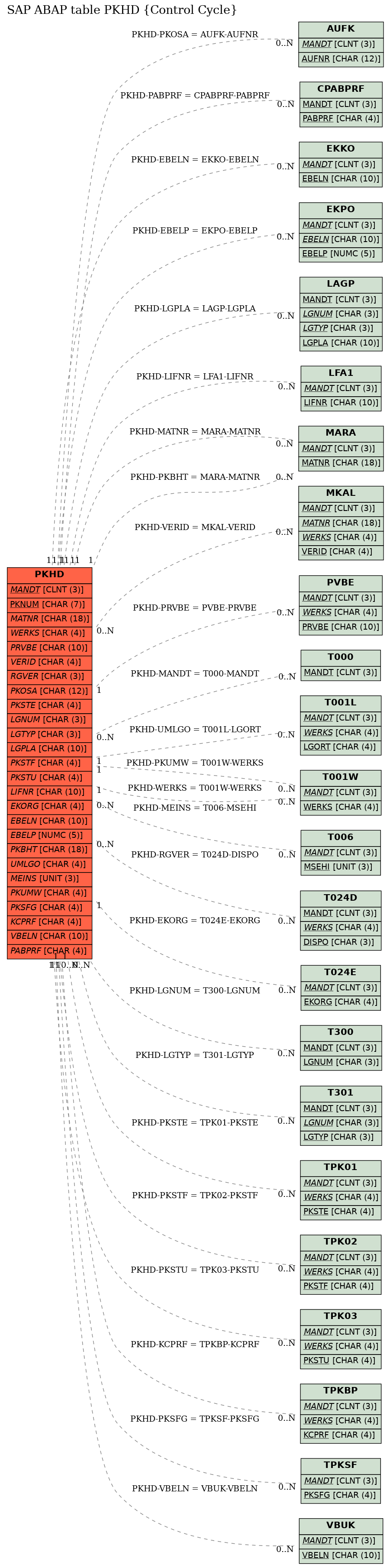 E-R Diagram for table PKHD (Control Cycle)