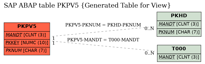 E-R Diagram for table PKPV5 (Generated Table for View)