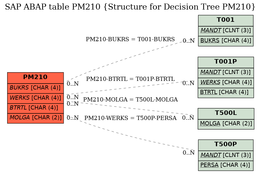 E-R Diagram for table PM210 (Structure for Decision Tree PM210)