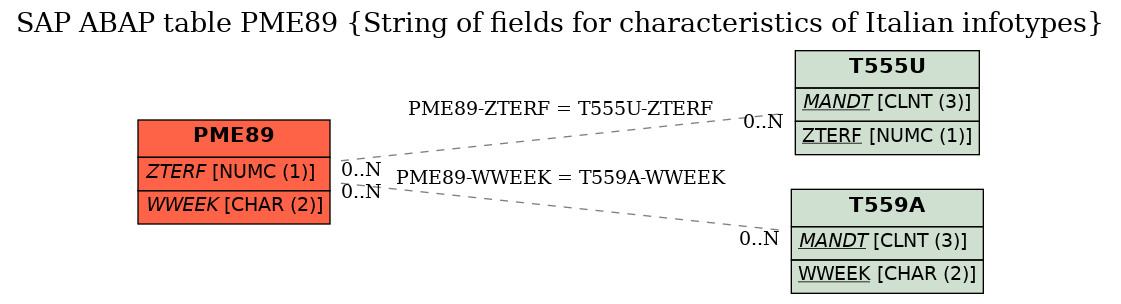 E-R Diagram for table PME89 (String of fields for characteristics of Italian infotypes)