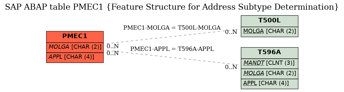 E-R Diagram for table PMEC1 (Feature Structure for Address Subtype Determination)